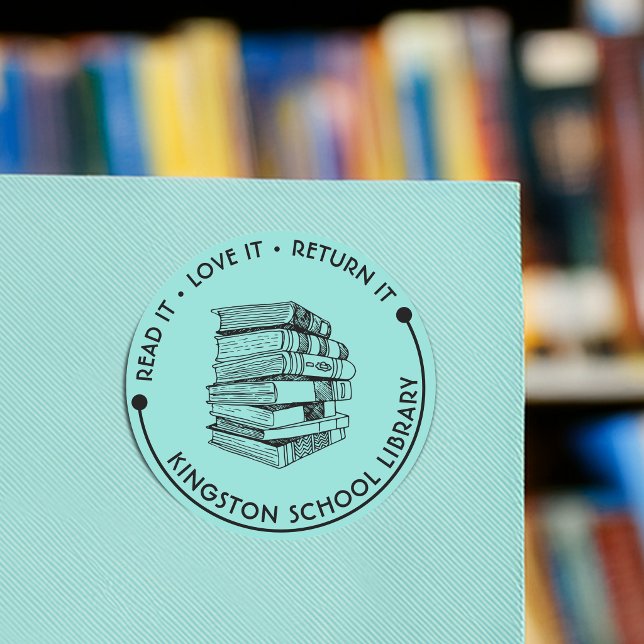 Adesivo Biblioteca Escolar Leia Ame Devolva Customize (School Library Read It Love it Return It Customize Classic Round Sticker)
