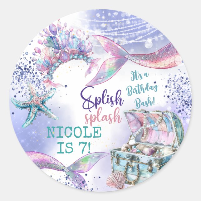 Adesivo Bicho de aniversário da sereia mágica de esplash (Frente)
