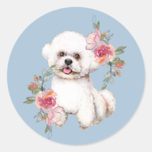 Adesivo Bichon Bonito com Flores, Aquarela