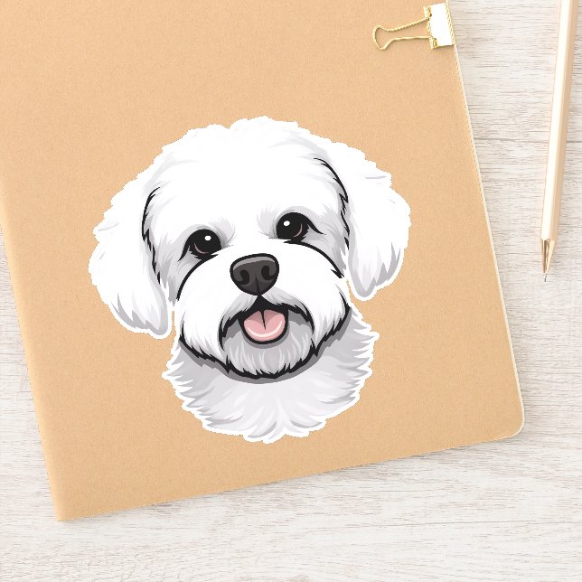 Adesivo Bichon Frise Cachorro Cachorro Rosto Puppy Cartoon (Notebook)