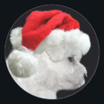 Adesivo Bichon Frise Christmas<br><div class="desc">Um filhote de Bichon Frise em um adesivo de chapéu Santa</div>