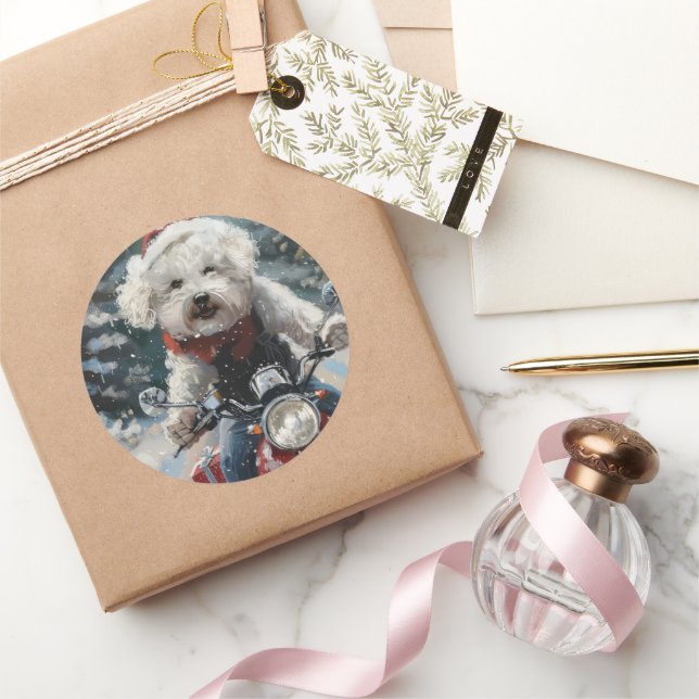 Adesivo Bichon Frise Dog Andando Moto Natal (Presentear)