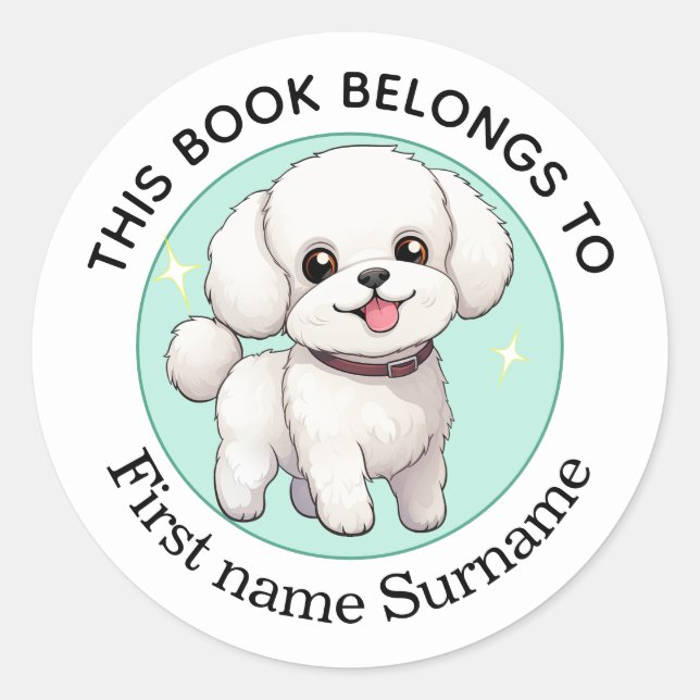 Adesivo Bichon Frise Este Livro Pertence Ao Personalizado (Frente)