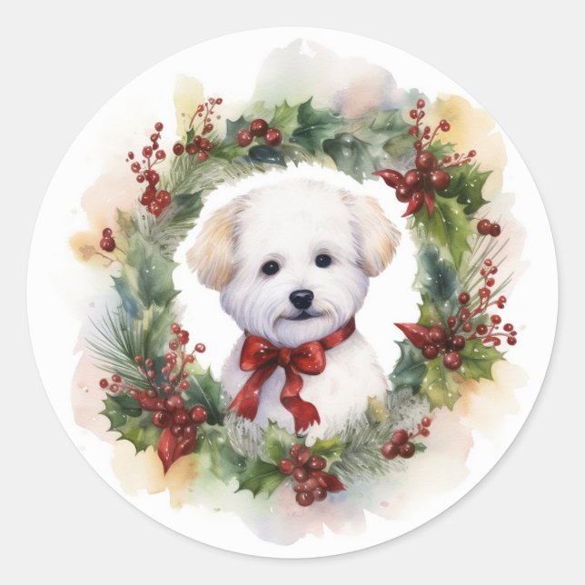 Adesivo Bichon Frise Wreath Festivo Pup (Frente)