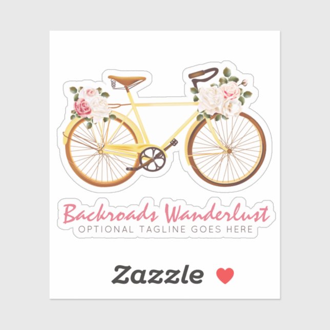 Adesivo Bicicleta Amarela Vintage Shabby Chic Rosas Nome L (Folha)