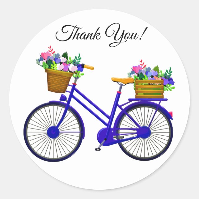 Adesivo Bicicleta Azul Com Cesta De Flores Obrigado (Frente)