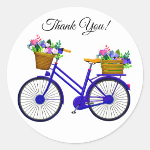 Adesivo Bicicleta Azul Com Cesta De Flores Obrigado