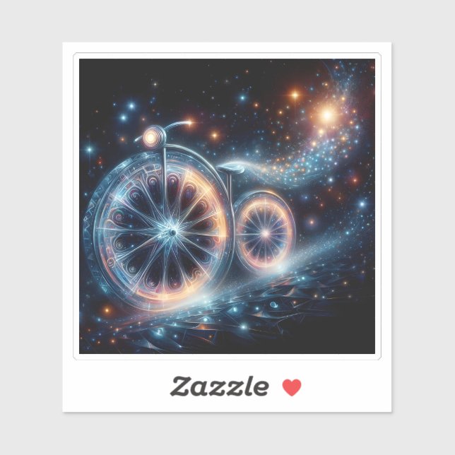 Adesivo Bicicleta Brilhante em Paisagem Cósmica à Noite (Folha)