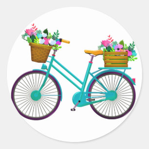 Adesivo Bicicleta Com Cesta De Flores - Vinheta