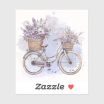 Bicicleta de Vintage com Flores - Aquarela