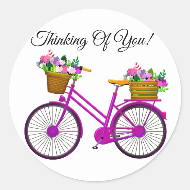 Adesivo Bicicleta Rosa Com Cesta De Flores (Frente)