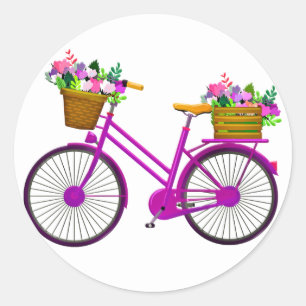 Adesivo Bicicleta Rosa Com Cesta De Flores -