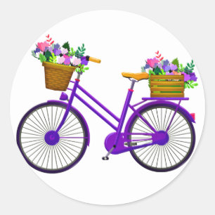 Adesivo Bicicleta Violeta Com Cesta De Flores -