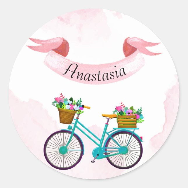 Adesivo Bicicletas de Flor Rosa Moderno (Frente)
