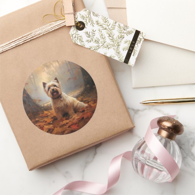 Adesivo Biewer Terrier no outono deixa cair inspiração (Presentear)