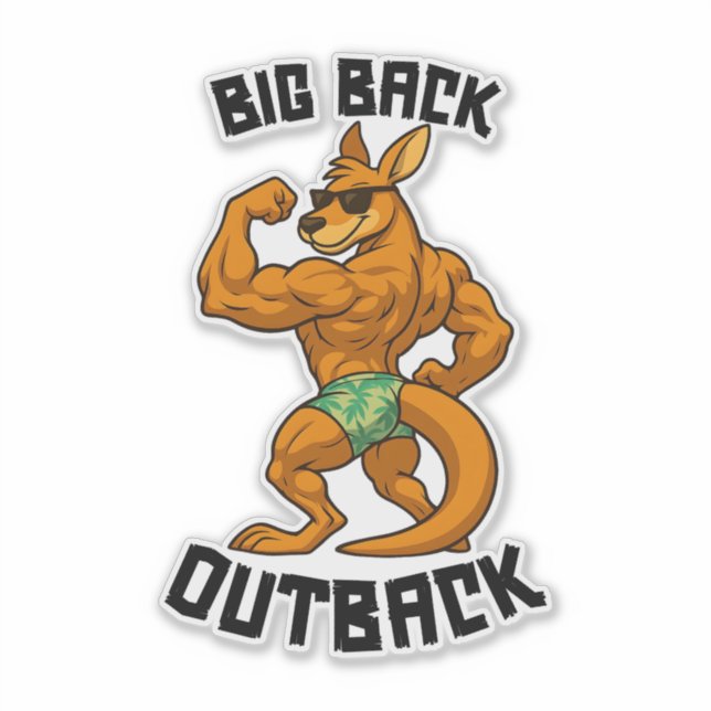 Adesivo Big Back Outback – Funny Kangaroo Gym Workout, (Frente)