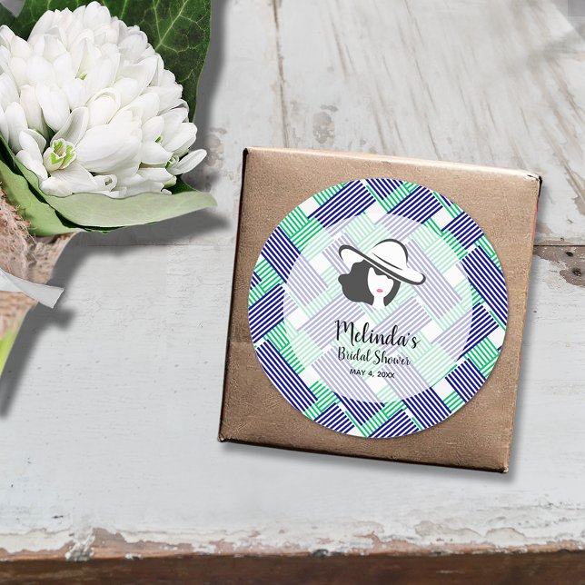 Adesivo Big Hat Derby Chá de panela Blue e Green Strips (Big hat Derby bridal shower 3" stickers (1-1/2" available, too))