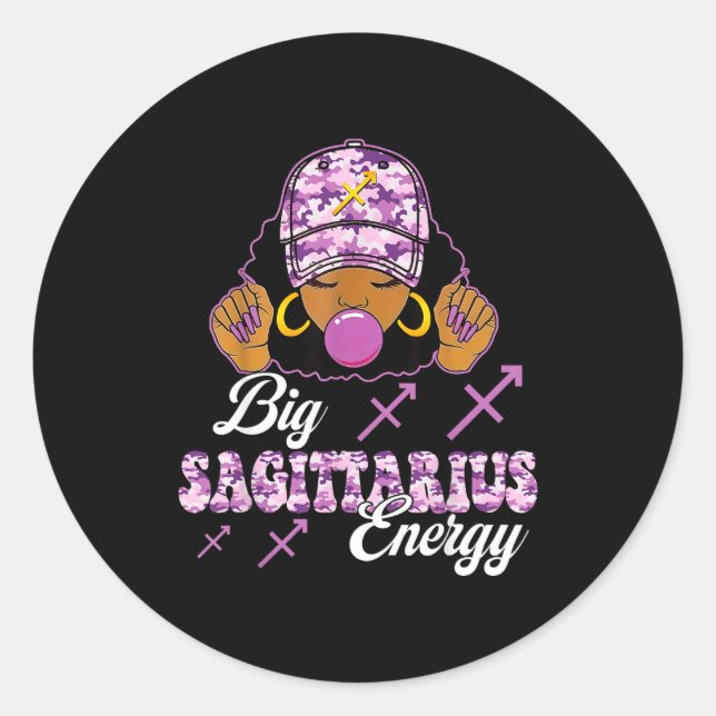 Adesivo Big Sagittarius Energy Afro Girl With Purple Camou (Frente)