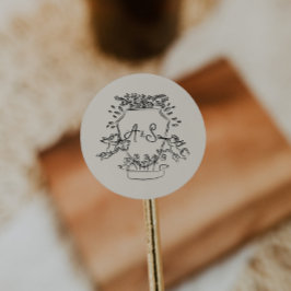 Adesivo Bige de Casamento do Monograma com Desenho de Mão