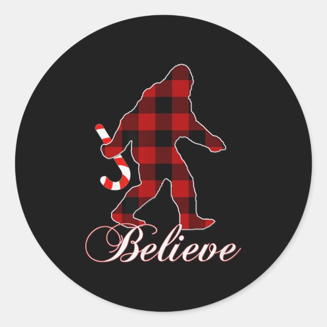 Adesivo Bigfoot Buffalo Plaid Believe Candy Cane Christmas (Frente)