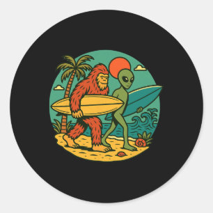 Adesivo Bigfoot E Alien Surfando Arte De Praia Vintage Sur