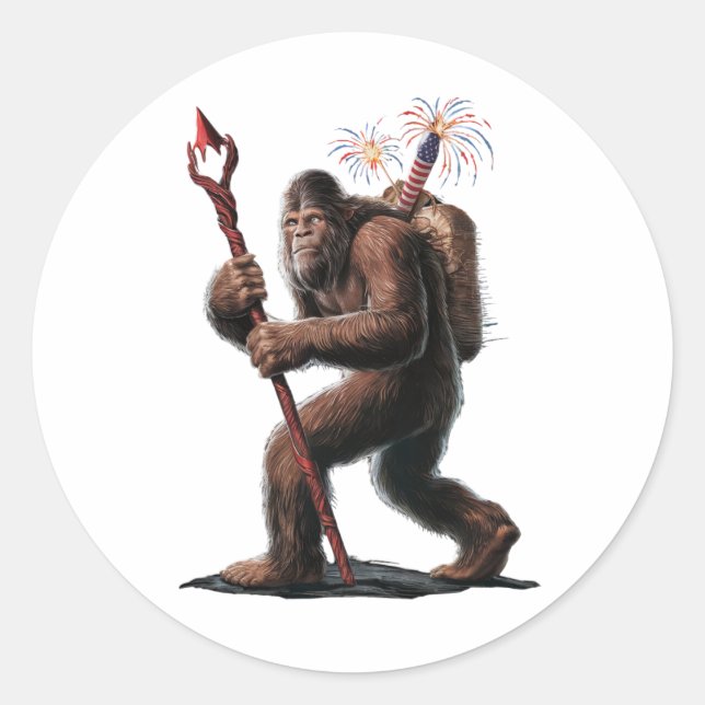 Adesivo Bigfoot Fireworks 4 de julho, US Flag Sasquatch (Frente)