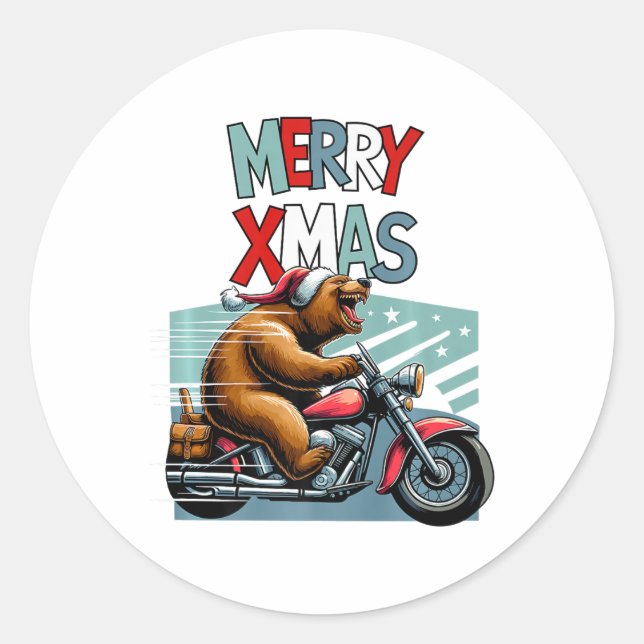 Adesivo Biker Bear Com O Chapéu De Natal Deseja Feliz Xmas (Frente)