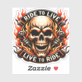 Adesivo ​Biker Skull Ride to Live Live to Ride Fiery Graph