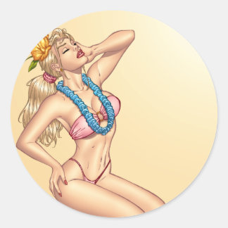 Adesivo Bikini Loura Pin-up Girl com flores por Al Rio