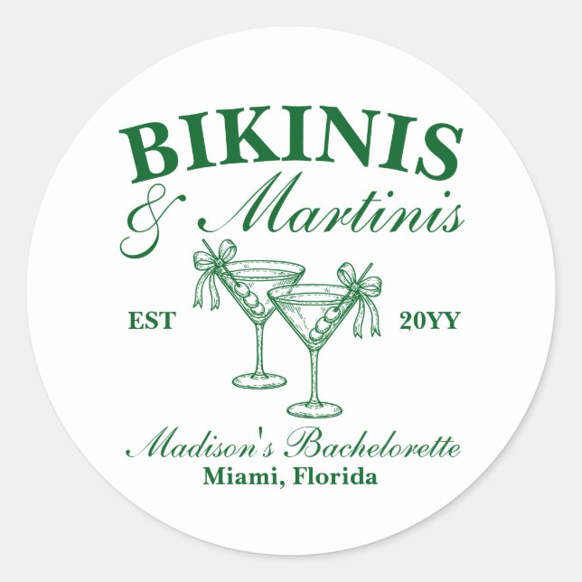 Adesivo Bikinis Personalizados e Martinis Festa de Despedi (Frente)