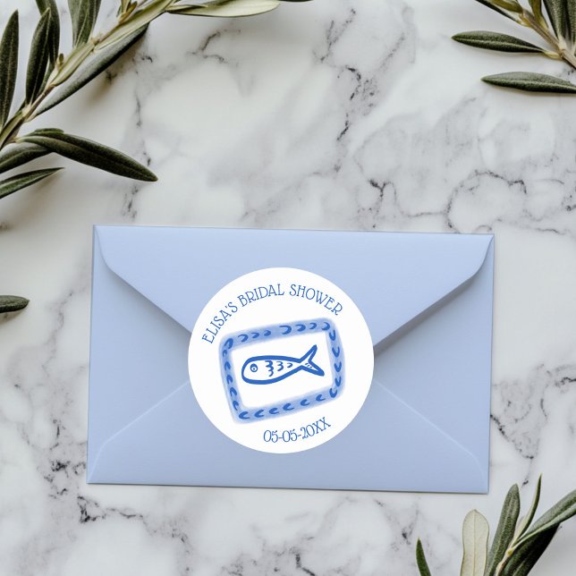 Adesivo Bilhetes de Amor de Peixes Lindos PERSONALIZADOS p (LoveNotes from Sea Cute Fish CUSTOM Bridal Shower Classic Round Sticker
)