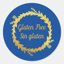 Adesivo Bilingue Dourado Azul Sem Glúten - Sin Gluten