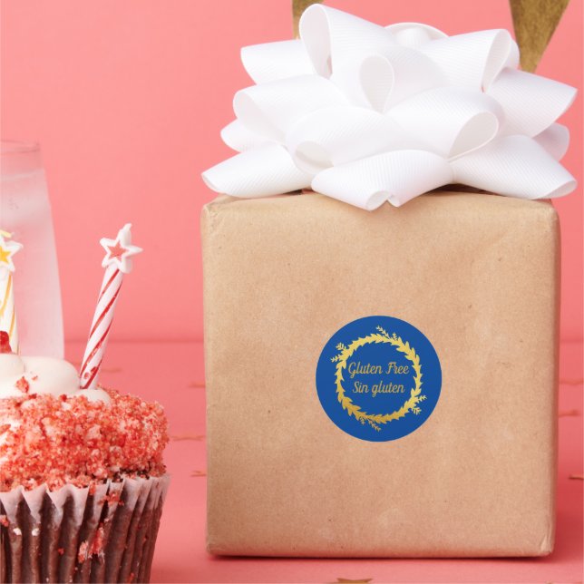 Adesivo Bilingue Dourado Azul Sem Glúten - Sin Gluten (Festa)