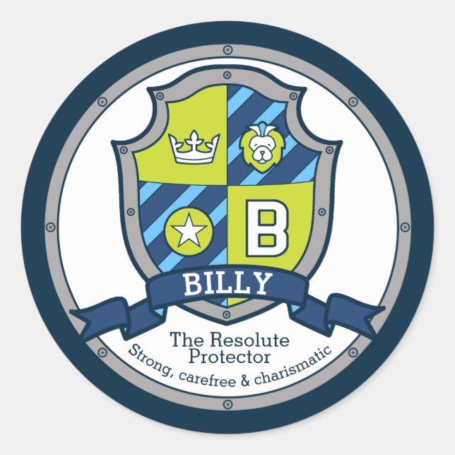Adesivo Billy Letter B name significa heraldry shield (Frente)