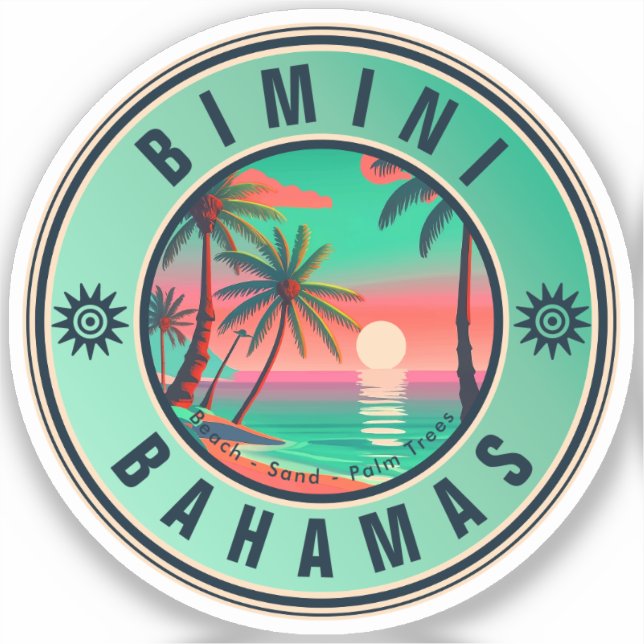 Adesivo Bimini Bahamas Retro Sunset Viagem Souvenir 1950 (Frente)