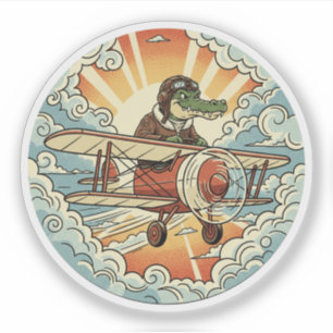 Adesivo Biplano Crocodilo Piloto - Aventura de Aviador Vin