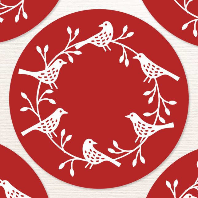 Adesivo Bird Wreath Moderno Estilo Escandinavo (Scandinavian style red and white bird wreath sticker)