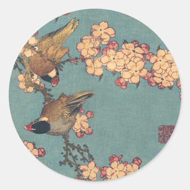 Adesivo Birds Flowers Hokusai Art Japonês (Frente)