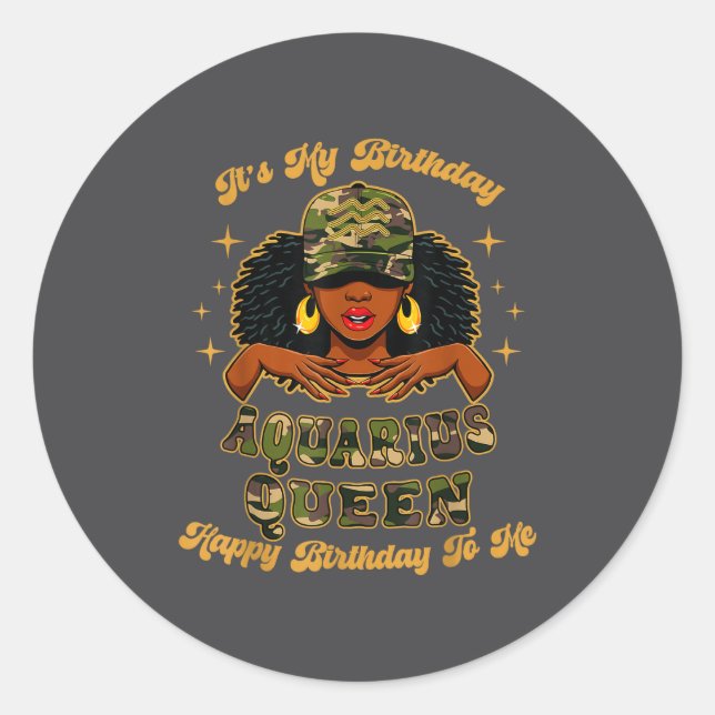 Adesivo Birthday Aquarius Queen Camo Black Woman African Z (Frente)