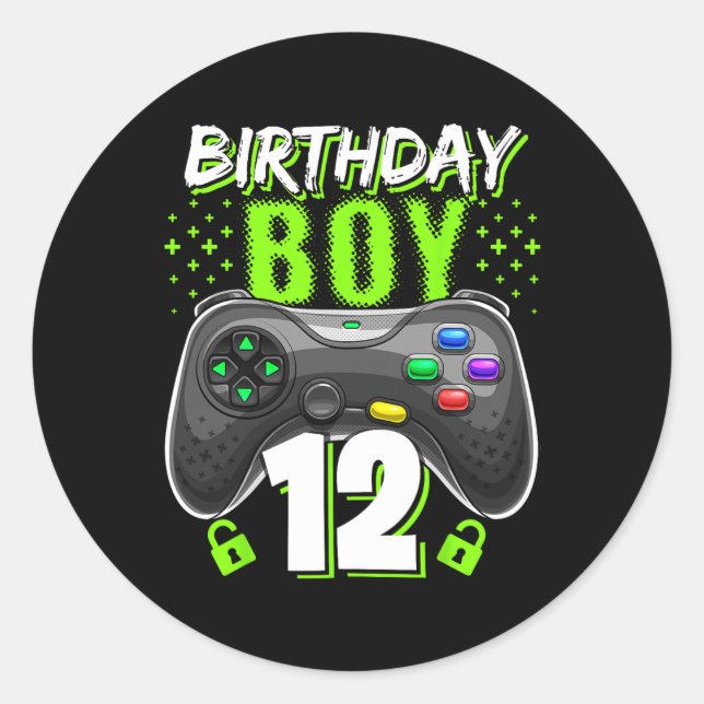 Adesivo Birthday Boy 12 Video Game Controller Gamer 12 B (Frente)