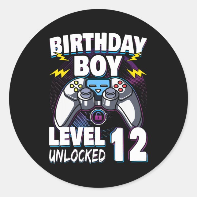 Adesivo Birthday Boy Level 12 Unlocked Video Game 12th (Frente)