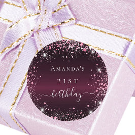 Adesivo Birthday burgundy cor-de-rosa, nome do pó