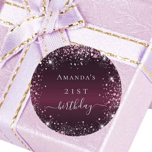 Adesivo Birthday burgundy cor-de-rosa, nome do pó (Criador carregado)