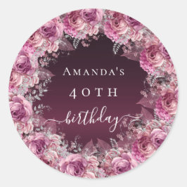 Adesivo Birthday burgundy rosa floral name script