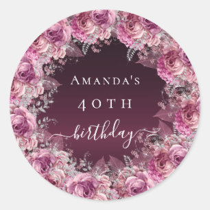 Adesivo Birthday burgundy rosa floral name script