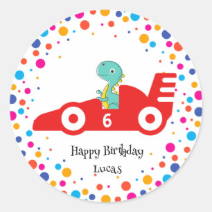 Adesivo Birthday Dinosaur Race car Garoto de Corrida Verme