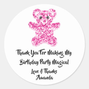 Adesivo Birthday Favor Glitter Pinky Sweet Bear White