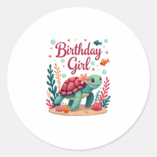 Adesivo Birthday Girl Sea Turtle Tema Ocea Festa de aniver