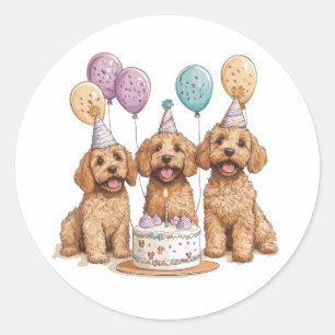 Adesivo Birthday Goldendoodle Cães Bolo de Aniversário