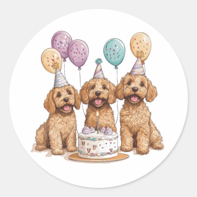 Adesivo Birthday Goldendoodle Cães Bolo de Aniversário (Frente)
